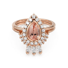 Load image into Gallery viewer, Pear Morganite Diamond Ring Set 10k 14k Gold, Morganite Engagement Ring with Curved Diamond Band, Wedding Ring Set