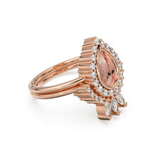 Load image into Gallery viewer, Pear Morganite Diamond Ring Set 10k 14k Gold, Morganite Engagement Ring with Curved Diamond Band, Wedding Ring Set