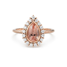 Load image into Gallery viewer, Pear Morganite Diamond Ring Set 10k 14k Gold, Morganite Engagement Ring with Curved Diamond Band, Wedding Ring Set