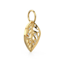 Load image into Gallery viewer, Dainty Gold Monstera Leaf Charms Pendant, 21mm Long Leaf charm, Diamond Gold Charms, Textured Gold Necklace Charm, Gold Charms for Bracelet - Jalvi &amp; Co.