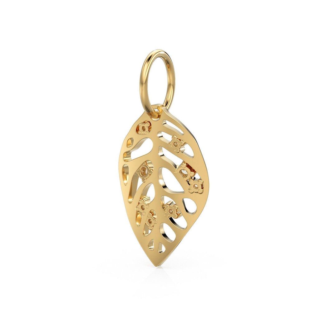 Dainty Gold Monstera Leaf Charms Pendant, 21mm Long Leaf charm, Diamond Gold Charms, Textured Gold Necklace Charm, Gold Charms for Bracelet - Jalvi & Co.