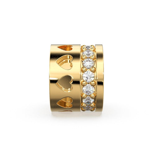 Heart Real Diamond 18k Solid Gold Eternity Rondelle Wheel Spacer Handmade Beads - Jalvi & Co.