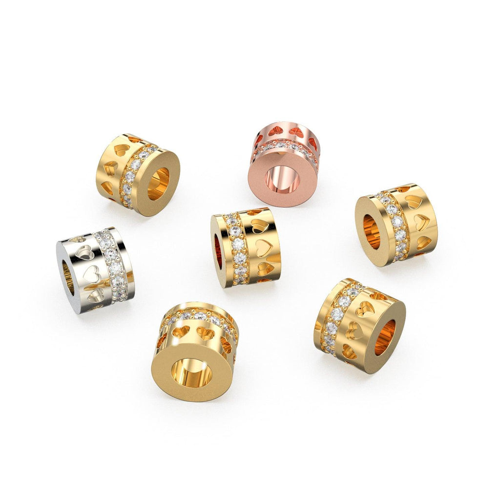 Heart Real Diamond 18k Solid Gold Eternity Rondelle Wheel Spacer Handmade Beads - Jalvi & Co.