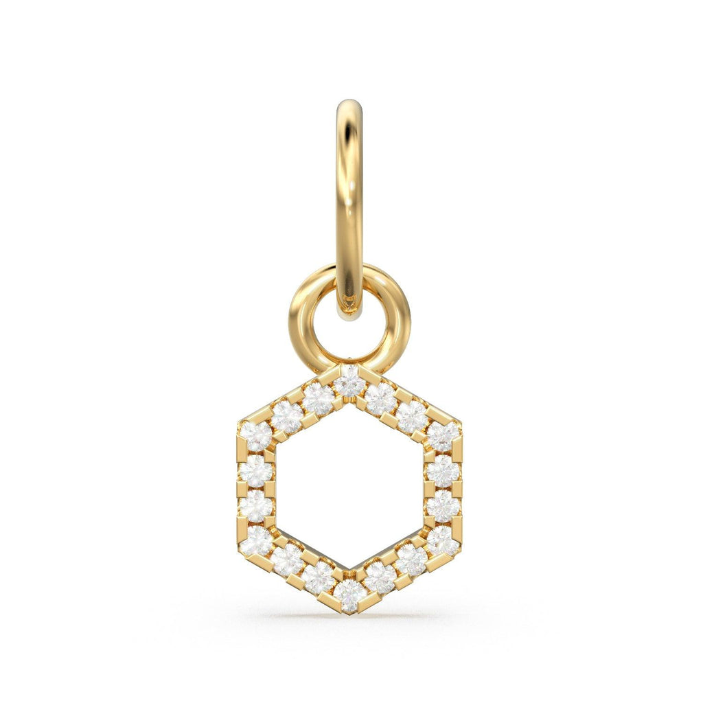 Hexagon Diamond Geometric Charm Pendant / 14k 18k Real Solid Gold Pendant / Polygon Diamond Pendant / French Micro Pave Diamond Charm - Jalvi & Co.