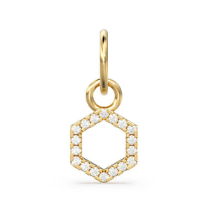 Hexagon Diamond Geometric Charm Pendant / 14k 18k Real Solid Gold Pendant / Polygon Diamond Pendant / French Micro Pave Diamond Charm - Jalvi & Co.