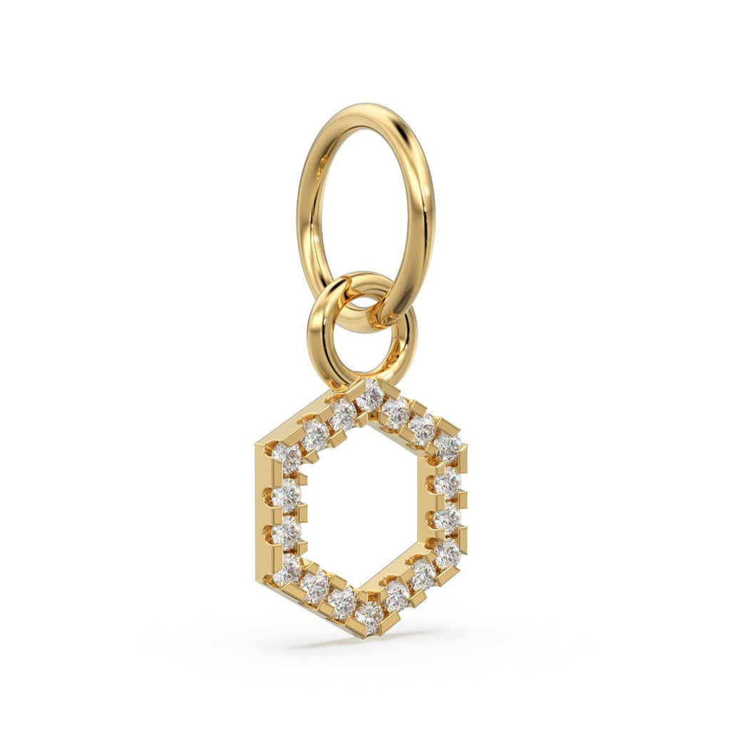 Hexagon Diamond Geometric Charm Pendant / 14k 18k Real Solid Gold Pendant / Polygon Diamond Pendant / French Micro Pave Diamond Charm - Jalvi & Co.