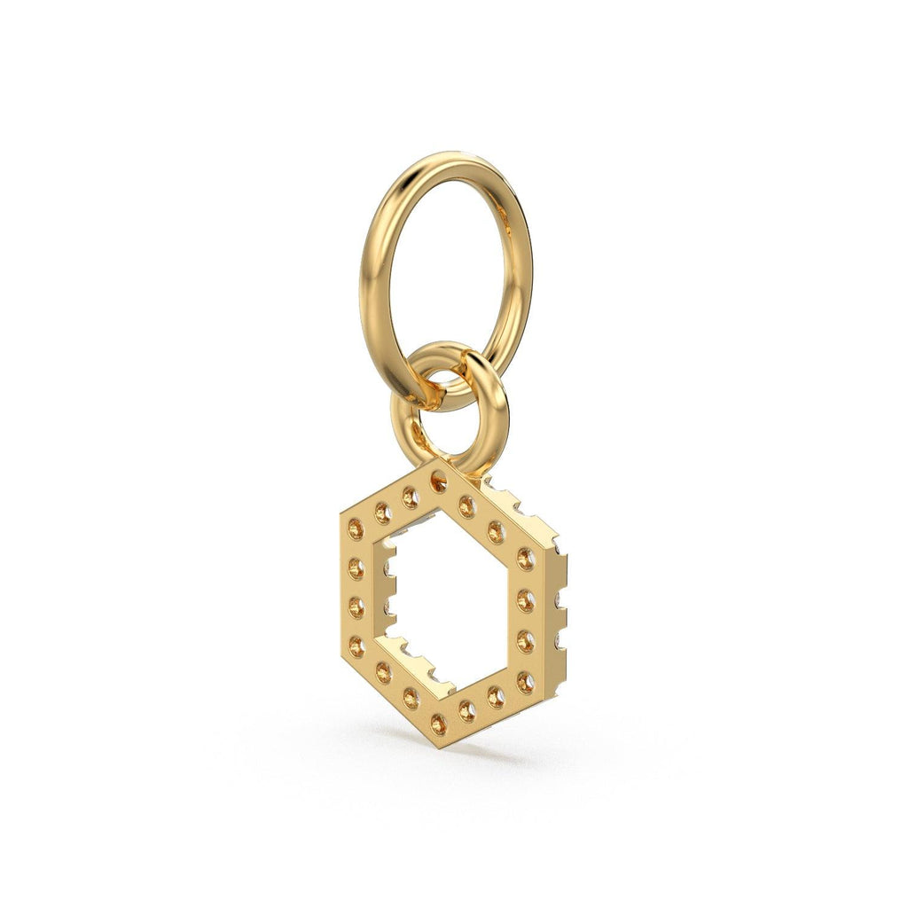 Hexagon Diamond Geometric Charm Pendant / 14k 18k Real Solid Gold Pendant / Polygon Diamond Pendant / French Micro Pave Diamond Charm - Jalvi & Co.