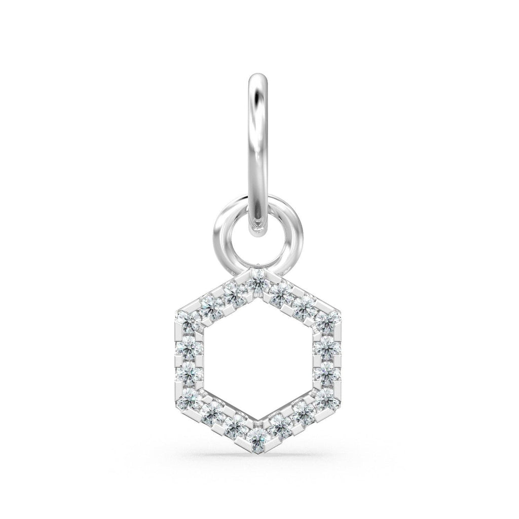 Hexagon Diamond Geometric Charm Pendant / 14k 18k Real Solid Gold Pendant / Polygon Diamond Pendant / French Micro Pave Diamond Charm - Jalvi & Co.