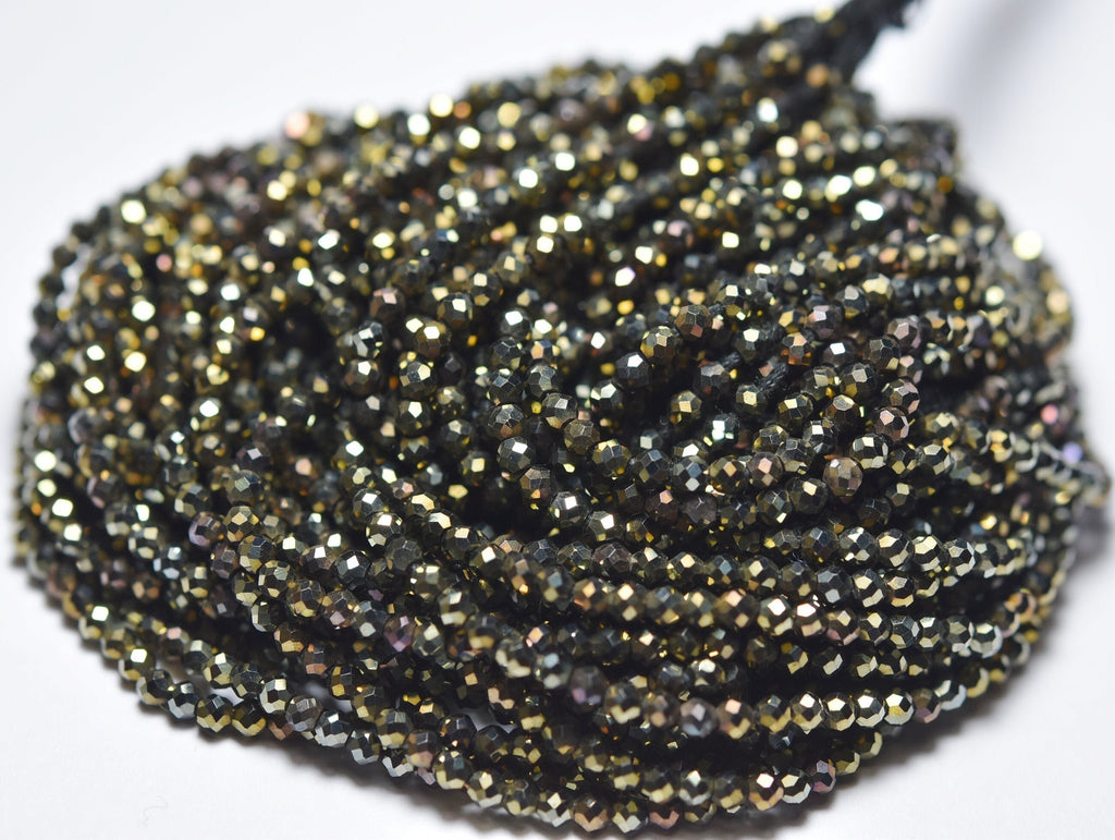 13 Inches Strand, Golden Mystic Spinel Micro Faceted Rondelles, Size 3mm