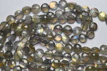 Load image into Gallery viewer, 14 Inches Strand, Labradorite Golden Flashy, Straight Drilled Faceted Coin, Size 7mm To 8mm