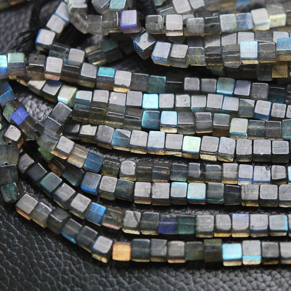 2 Strands Blue Fire Flash Labradorite Smooth Box Square Bead Gemstone Strand 16" 4mm 5mm