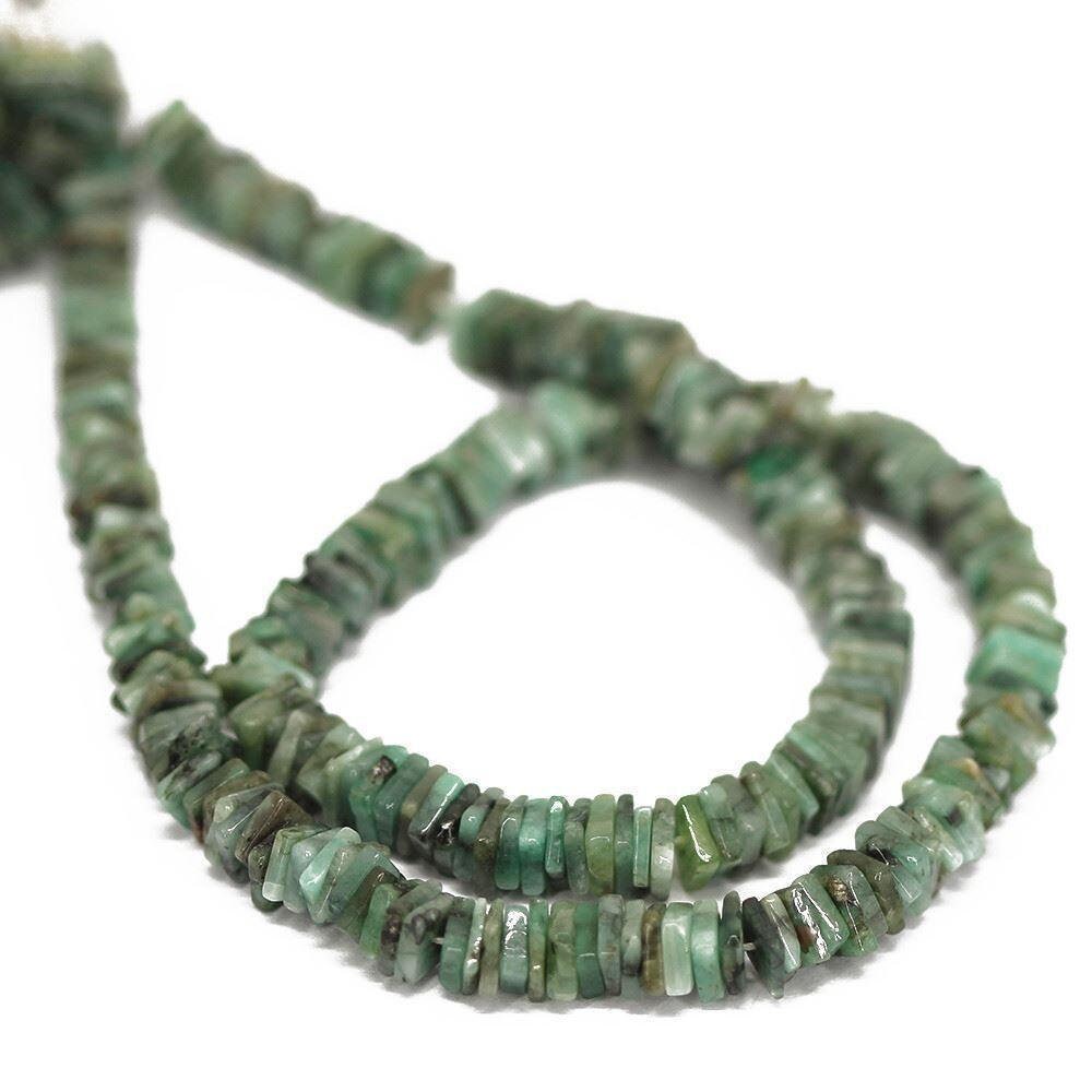 22 inches, 4mm, Natural Green Emerald Smooth Cube Square Heishi Loose Beads
