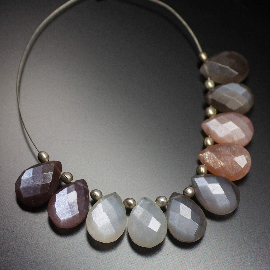 15 matching pair, 10mm, Natural Multi Moonstone Faceted Pear Drops Briolette Gemstone Beads