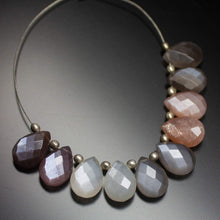 Load image into Gallery viewer, 15 matching pair, 10mm, Natural Multi Moonstone Faceted Pear Drops Briolette Gemstone Beads