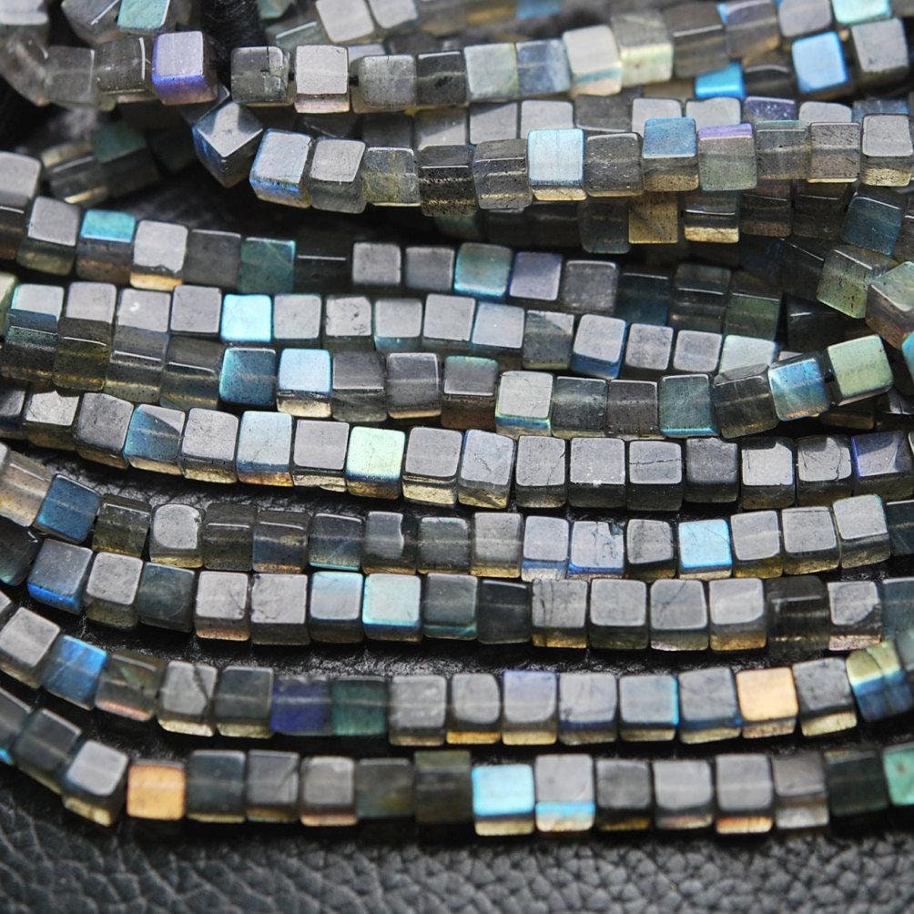 2 Strands Blue Fire Flash Labradorite Smooth Box Square Bead Gemstone Strand 16" 4mm 5mm