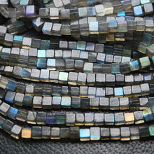 Load image into Gallery viewer, 2 Strands Blue Fire Flash Labradorite Smooth Box Square Bead Gemstone Strand 16" 4mm 5mm