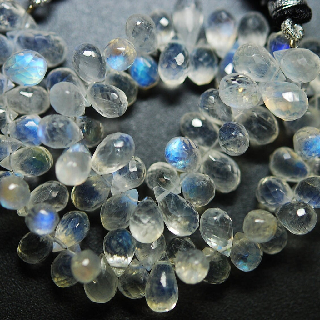AA Blue Rainbow Moonstone Faceted Tear Drops Shape Briolettes, 7mm 8mm