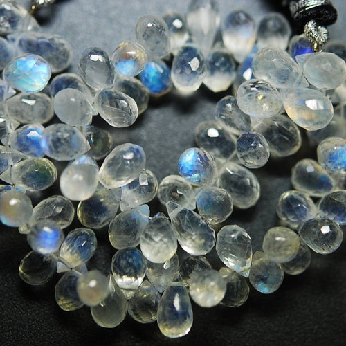 AA Blue Rainbow Moonstone Faceted Tear Drops Shape Briolettes, 7mm 8mm