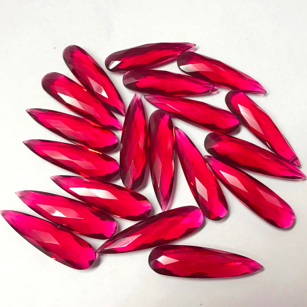 Red Hydro Quartz Pear Long Drop Briolette Gemstone Pair Beads 30mm x 8mm 10 pairs 20 pcs