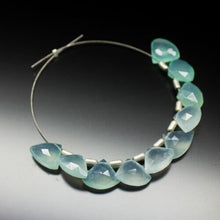 Load image into Gallery viewer, Aqua Chalcedony Faceted Fancy Fan Shape Drop Briolette Gemstone Beads 24pc 11mm