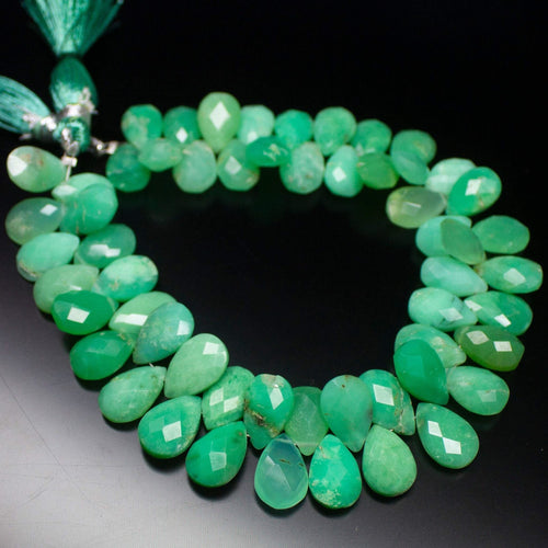 12mm Apple Green Chrysoprase Faceted Pear Shape Briolettes Beads 12mm Match Pairs