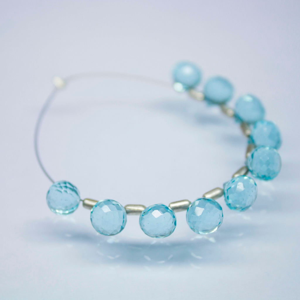 Sky Blue Quartz Micro Faceted Onion Briolette Gemstone Loose Pair Beads 7mm 24pc
