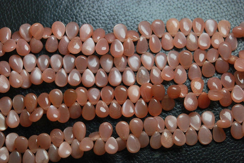 Natural Peach Moonstone Smooth Pear Drops Briolette Gemstone Beads 10pcs 10x7mm