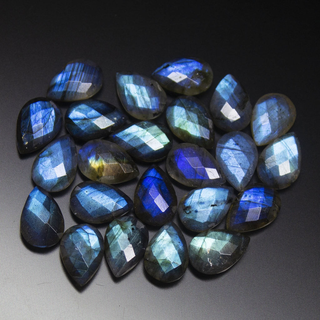 12mm Matched Pair, 20 Beads, Faceted Pear Shape Briolettes Blue Flash Labradorite