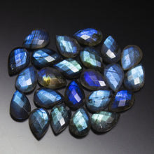 Load image into Gallery viewer, 12mm Matched Pair, 20 Beads, Faceted Pear Shape Briolettes Blue Flash Labradorite