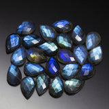 12mm Matched Pair, 20 Beads, Faceted Pear Shape Briolettes Blue Flash Labradorite