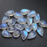 Blue Flashy Rainbow Moonstone Smooth Pear Shape Briolettes, Moonstone Beads, Blue Moonstone Pair Drop Beads, 12mm Size, 25 PAIRS 50ps