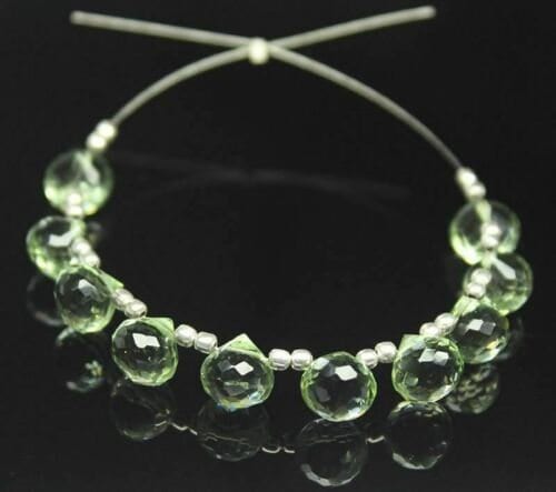Green Amethyst Quartz Micro Faceted Onion Briolette Gemstone Beads 40pcs 7mm