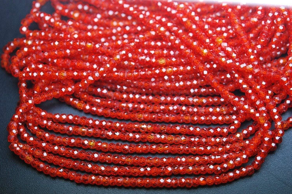 3 Strands 13 Inch Strand Of Machine Cut Quality Orange Color Zircon Micro Faceted Rondells, Size 3mm