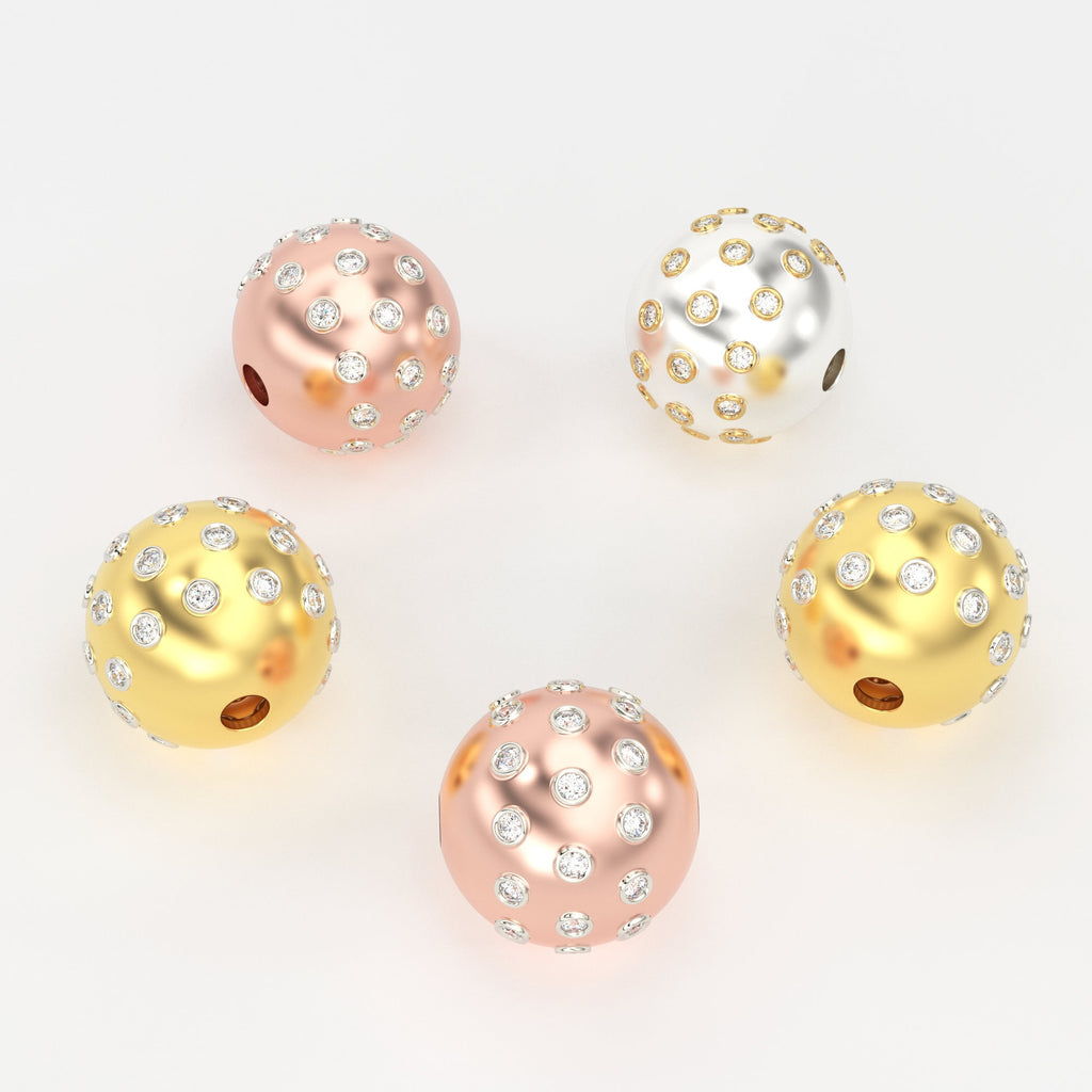 10mm 18k Solid Gold Designer Round Brilliant Diamond Studded Spacer Bead St Patricks Day