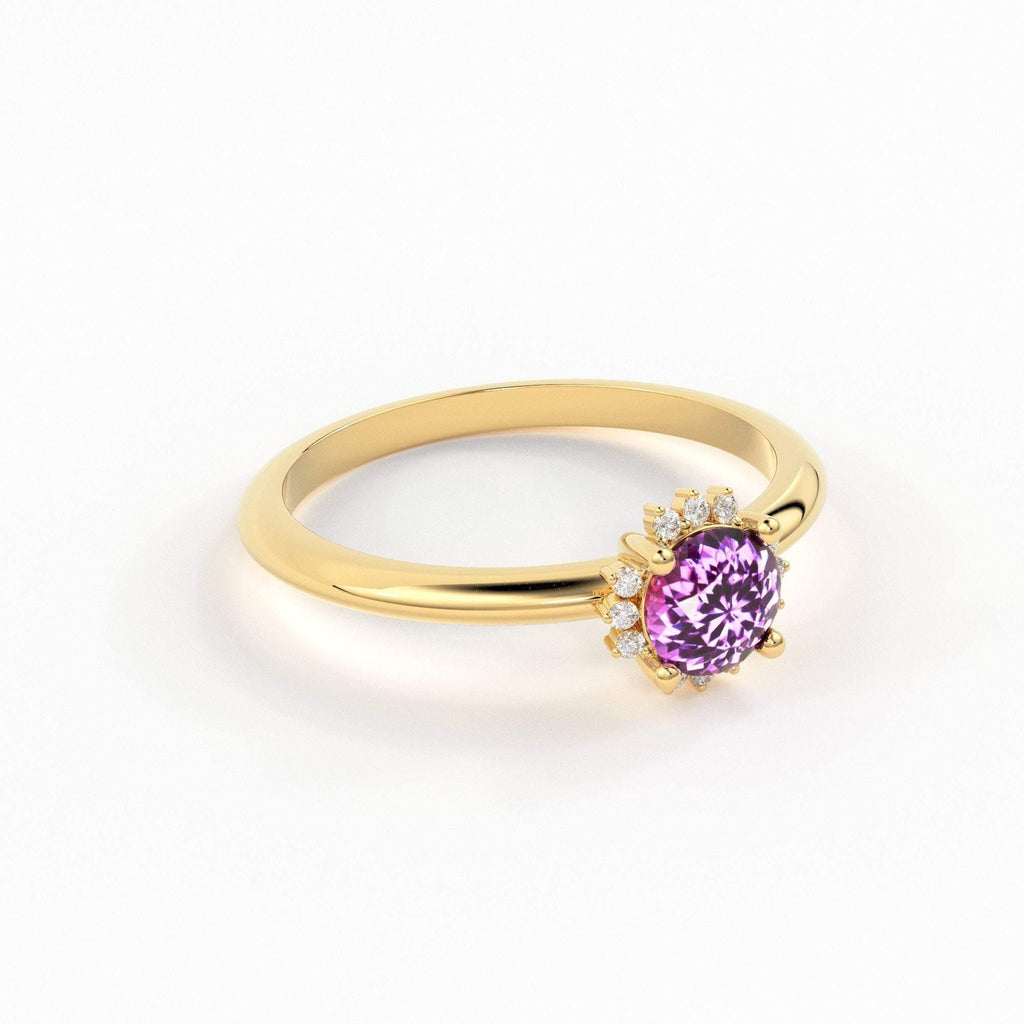 0.80 Carat Pink Sapphire Luxury Engagement Ring / Snowflake Dainty Gold Sapphire Ring / Halo Ring / Dainty Diamond Gemstone Cocktail Ring