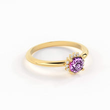 Load image into Gallery viewer, 0.80 Carat Pink Sapphire Luxury Engagement Ring / Snowflake Dainty Gold Sapphire Ring / Halo Ring / Dainty Diamond Gemstone Cocktail Ring