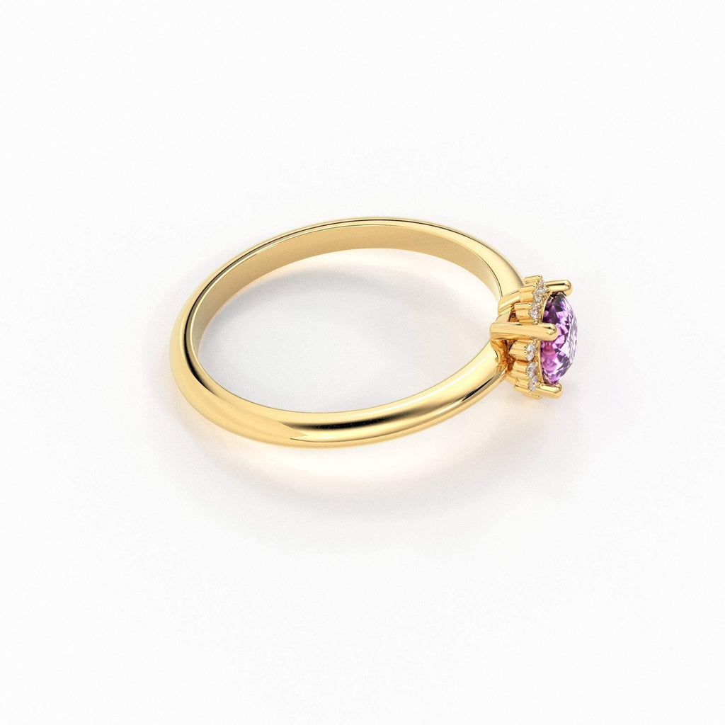 0.80 Carat Pink Sapphire Luxury Engagement Ring / Snowflake Dainty Gold Sapphire Ring / Halo Ring / Dainty Diamond Gemstone Cocktail Ring