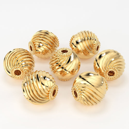 18k Solid Gold Designer Old Fashioned Tribal Round Layered Spacer Bead Finding 6mm 8mm 10mm St Patricks Day
