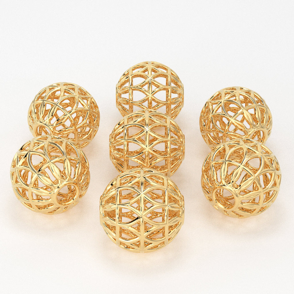 18k Solid Gold Designer Fancy Round Sphere of Death Spacer Bead Finding 6mm 8mm 10mm St Patricks Day