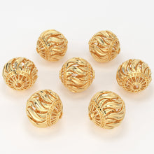 Load image into Gallery viewer, 10mm Leaf Filigree 18k Solid Gold Handmade Designer Round Spacer Bead Finding St Patricks Day