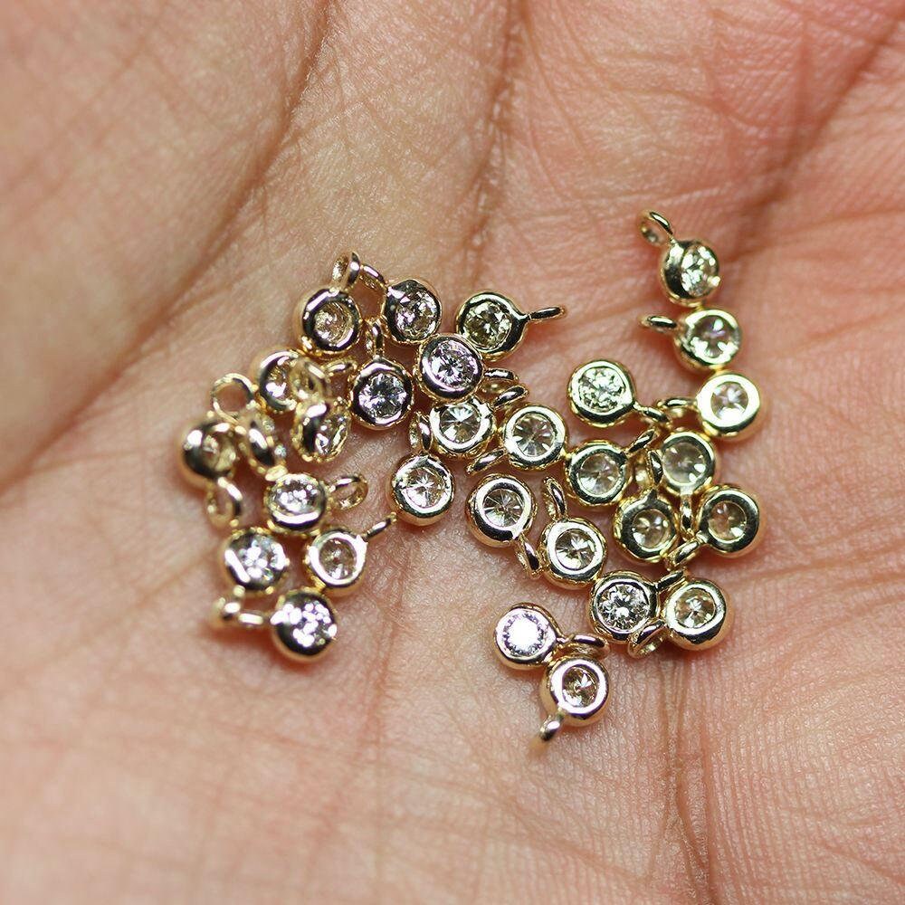 14k Solid Gold / Real Diamond / Charm Pendant / Bezel / Jewelry Finding / Diamond Connector / Diamond Charm St Patricks Day