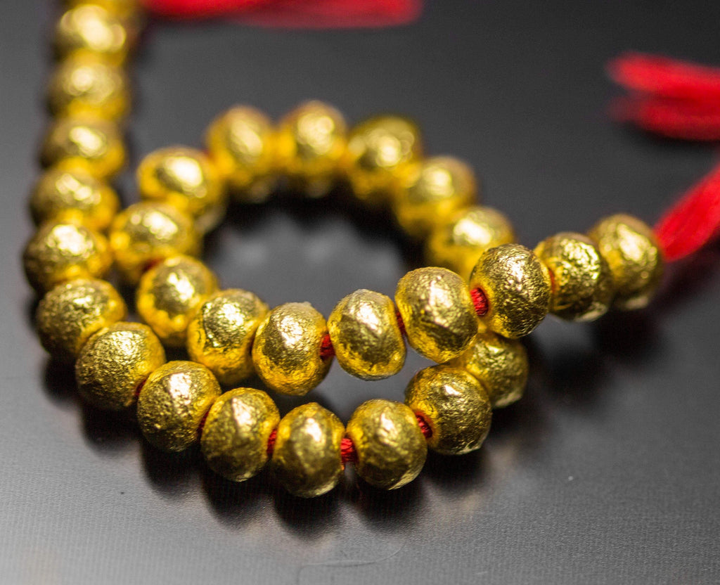 10pc, 8mm Handmade 18k Solid Gold Handmade Textured Rondelle Hollow Beads Spacer Findings St Patricks Day