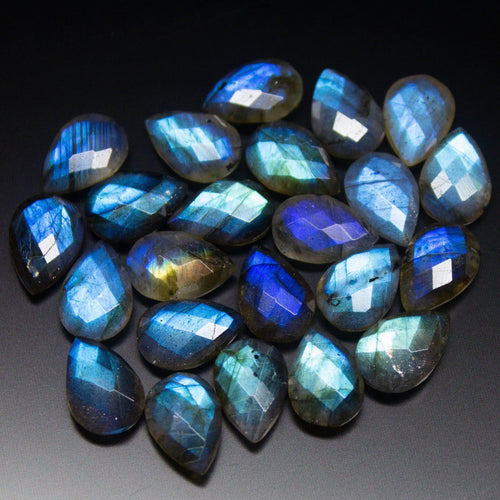 12mm Matched Pair, 20 Beads, Faceted Pear Shape Briolettes Blue Flash Labradorite