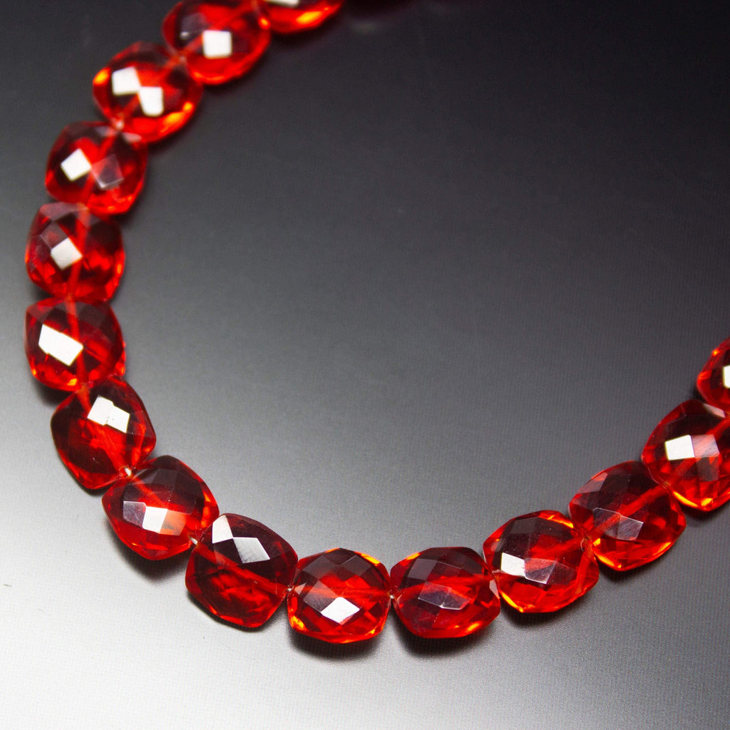 16 inch Full Strand, Stunning Red Quartz Faceted Cushion Briolette Beads 8mm