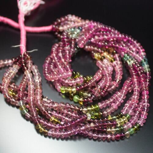 Tourmaline Watermelon Multi Smooth Rondelle Gemstone Loose Beads 14" 4mm 4.5mm