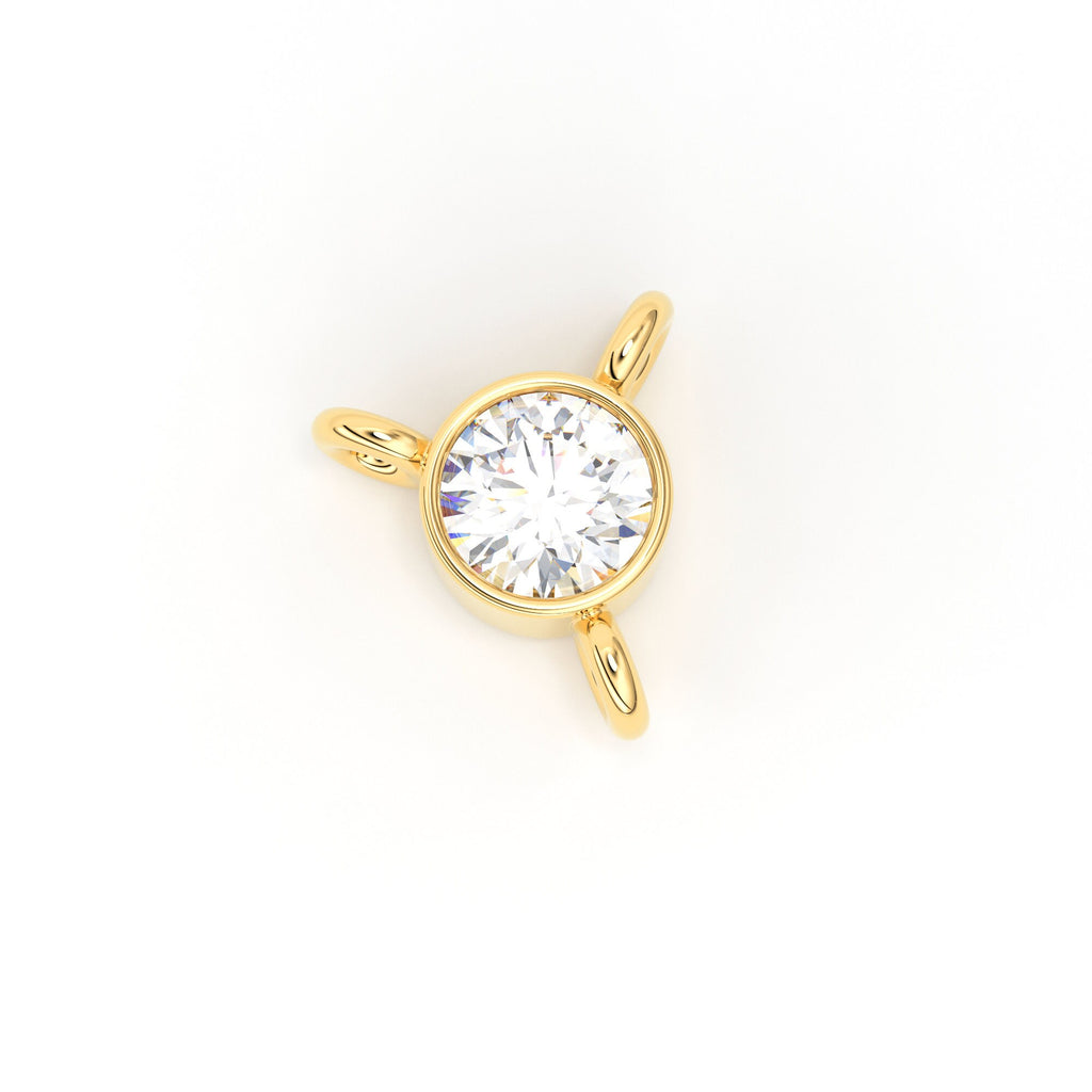 6x5.5mm 18k Solid Yellow Gold Brilliant Diamond Bezel Three Bail Connector Spacer Finding St Patricks Day