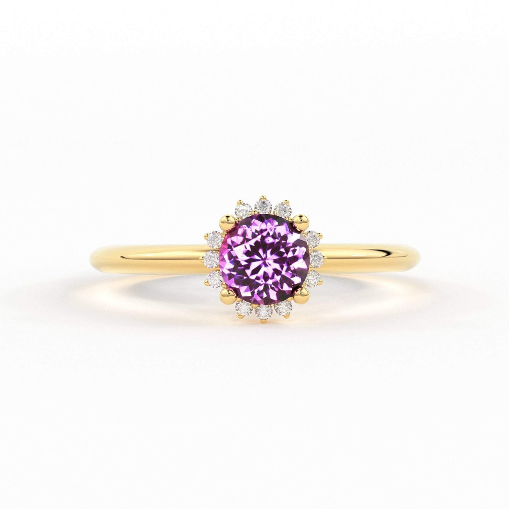 0.80 Carat Pink Sapphire Luxury Engagement Ring / Snowflake Dainty Gold Sapphire Ring / Halo Ring / Dainty Diamond Gemstone Cocktail Ring