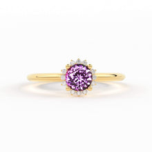 Load image into Gallery viewer, 0.80 Carat Pink Sapphire Luxury Engagement Ring / Snowflake Dainty Gold Sapphire Ring / Halo Ring / Dainty Diamond Gemstone Cocktail Ring