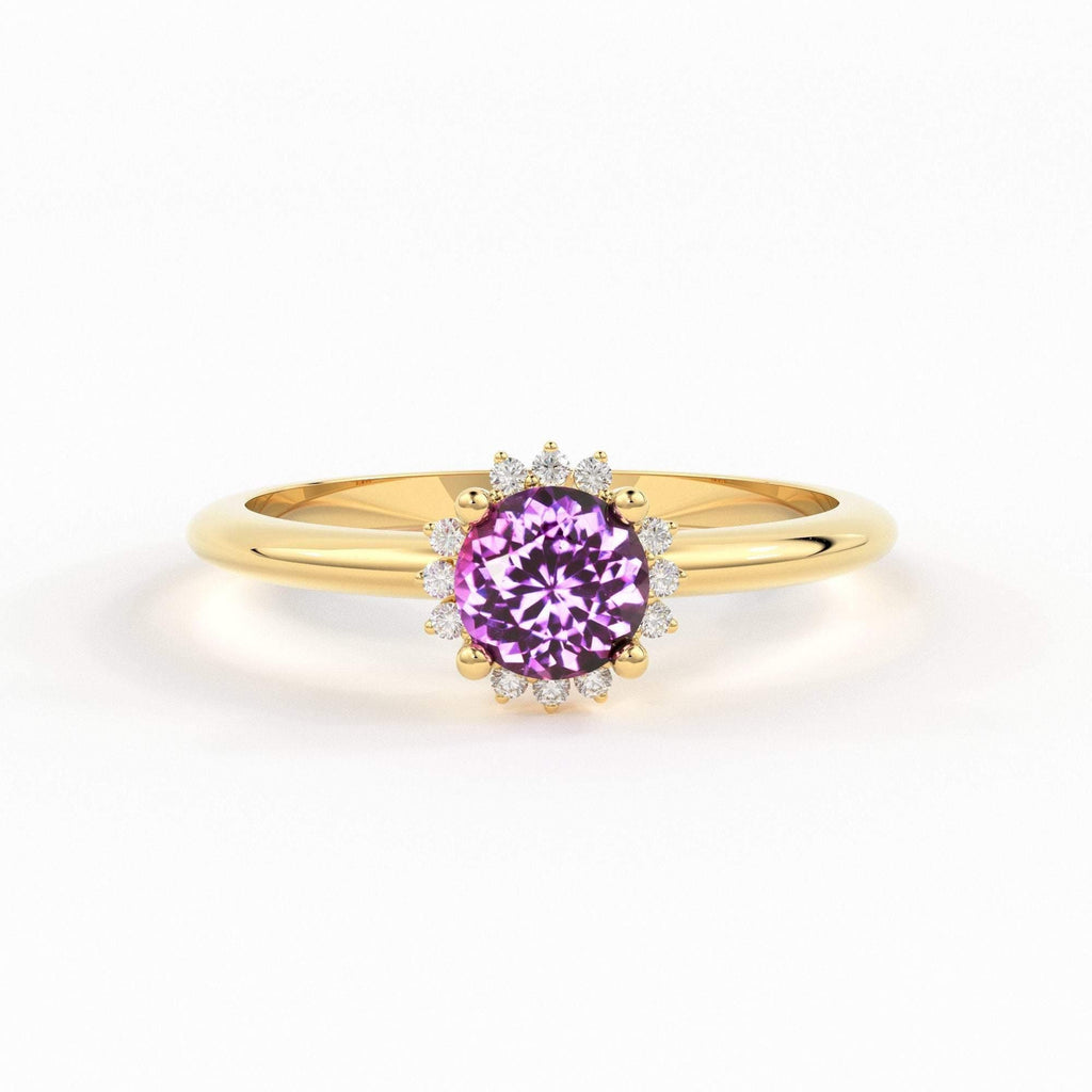 0.80 Carat Pink Sapphire Luxury Engagement Ring / Snowflake Dainty Gold Sapphire Ring / Halo Ring / Dainty Diamond Gemstone Cocktail Ring