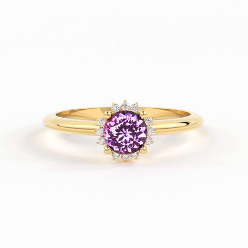0.80 Carat Pink Sapphire Luxury Engagement Ring / Snowflake Dainty Gold Sapphire Ring / Halo Ring / Dainty Diamond Gemstone Cocktail Ring - Jalvi & Co. 